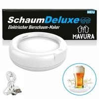 MAVURA Getränkeuntersetzer SchaumDeluxe Elektrischer Bieraufschäumer Bier Aufschäumer, Ultraschall Biersprudler Getränke Untersetzer, - auch als Milchaufschäumer / Milchschäumer geeignet weiß