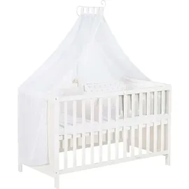 roba Mulitfunktionsbett Sterne grau mit Beistellfunktion, Lattenrost, Matratze, Bettreduzierer, Himmel, Himmelstange, Kinderbett, Anstellbett, Babybet, 0176W-16V191, weiss