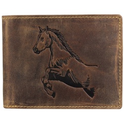 Greenburry Geldbörse Vintage Leder Geldbörse Portmonee Geldbeutel Pferd 1705-25-Horse, Fotofach, Pferd Motiv braun