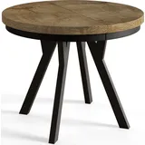 Runder Esszimmertisch EVO, ausziehbarer Tisch Durchmesser: 80 cm bis 130 cm, Wohnzimmertisch Farbe: LEFKAS, mit Stabile Beine in Farbe Schwarz - Dunkelbraun/Schwarz