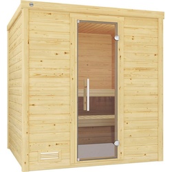 weka Sauna Bergen, BxTxH: 195,5 x 195 x 205 cm, 45 mm, (Set) 7,5 kW Bio-Ofen mit digitaler Steuerung beige