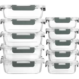 M MCIRCO MCIRCO Glas-Frischhaltedosen Set, 20 Teile (10 Behälter, 10 Deckel), Spülmaschinenfest, Mikrowellen & Gefrierschrankgeeignet, Auslaufsicher, Modern, Lebensmittelbehälter, Frischhaltedosen