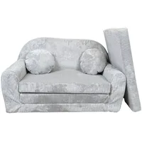 FORTISLINE Kindersofa Kindersofa Rosalia Ausklappbares Sofa aus Cord mit Verlängerung grau