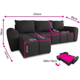 Sofnet Ecksofa Cleo L mit Schlaffunktion - Sofa mit Bettkasten, Polsterecke, Couchgarnitur, Eckcouch, Couch, Sofagarnitur - Ottomane Universal Beige (Soro 23)