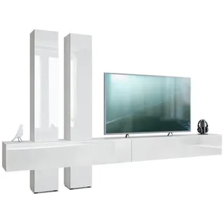 Vladon Wohnwand Moja, Türen in Weiß Hochglanz Holzwerkstoff, 330x204x39 cm Wohnzimmer, Wohnwände, Anbauwände