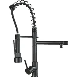 Björn | Gastronomie Schwarz matt Küchenarmatur| Zwei Brausen | Edelstahl Professional Wasserhahn Küche| Doppelspülbecken Restaurant