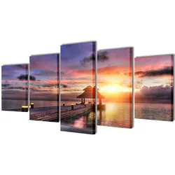 vidaXL Bilder Dekoration Set Strand mit Pavillon 200 x 100 cm