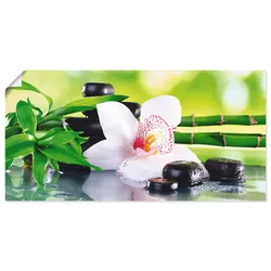 Wandbild ARTLAND "Spa Steine Bambus Zweige Orchidee", grün (farbe bild(er): grün), B:100cm H:50cm, Bilder, als Alubild, Outdoorbild, Leinwandbild, Poster, Wandaufkleber