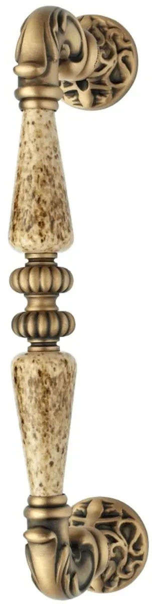 Casa Padrino Barock Türgriff Set Messing Patiniert 4,6 x H. 27,4 cm - Barockstil Türgriff Set mit Edel Porzellan