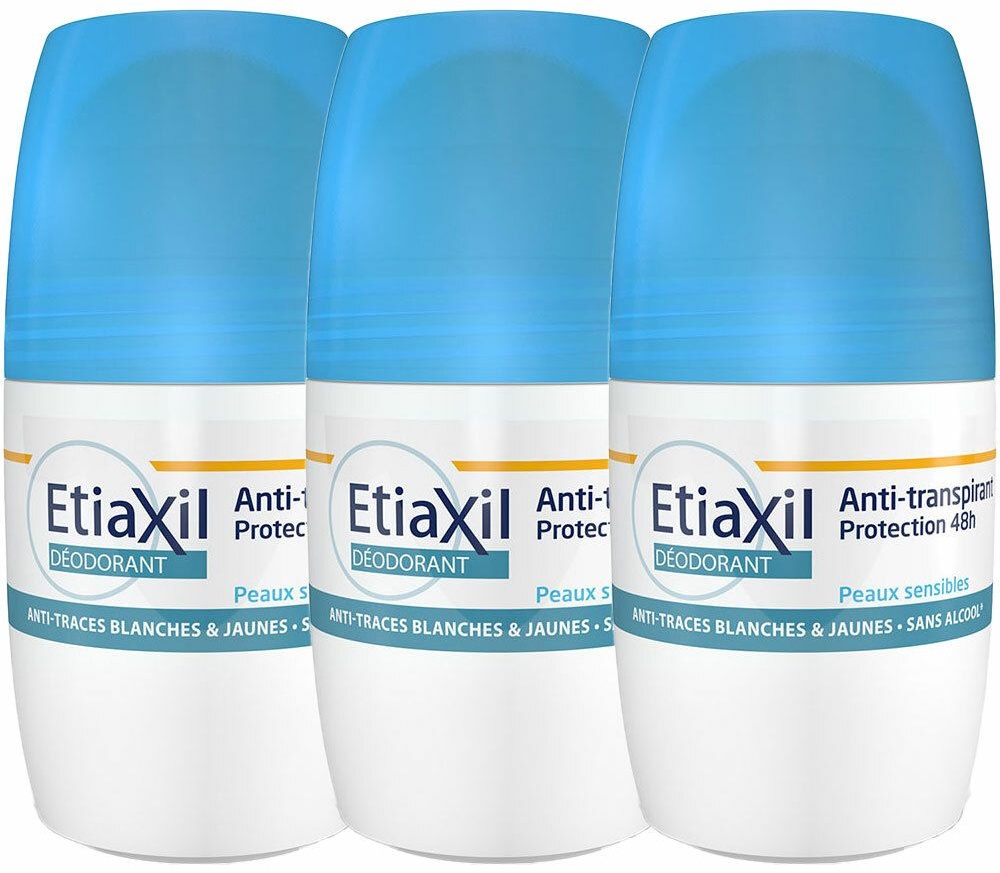 EtiaXil Déodorant Anti-Transpirant 48h Peaux Sensibles Roll-on 3x50 ml Rouleau