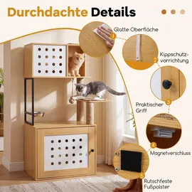 Costway Kratzbaum mit Katzenklo Schrank, für Katzentoilette, Katzenkratzbaum mit Futterstation, Sisalpfosten, Kratzmatten & Eingang, Katzenhaus Holz, Futterstation,Sisalpfosten&Kratzma... Naturbelassen