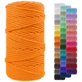 Makramee Garn 5mm x 100m, LEREATI Baumwollkordel 5mm Baumwollseil Farbig Baumwollschnur Baumwollgarn, Dicke Makramee-Garn Geflochten für Makramee Wandbehang, Hängepflanze, Deko (Golden)