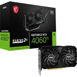 MSI GeForce RTX 4060 Ti Ventus 2X Black 16G OC Grafikkarte - 16GB GDDR6, 1x HDMI, 3x DP