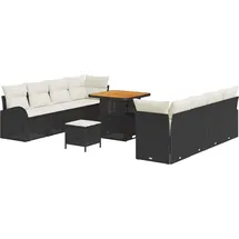 vidaXL Garten-Sofa-Set mit Kissen 11 pcs Schwarz Poly Rattan - Schwarz