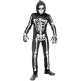 W WIDMANN MILANO Party Fashion - Kinderkostüm Skelett, Overall mit Kapuze, weiß, leuchtet unter UV-Licht, Halloween Verkleidung