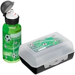 emsa Kinder Trinkflasche & Lunchbox Fußball transparent, grün, 1 Set