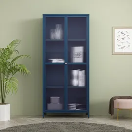 [en.casa] Vitrinenschrank Säkylä 180 x 80 x 35 cm Navyblau