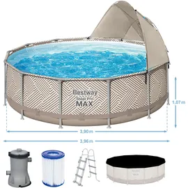 BESTWAY Steel Pro Max Frame Pool Set 396 x 107 cm beige inkl. Filterpumpe + Überdachung