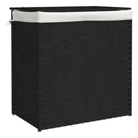 vidaXL Wäschekorb mit 2 Fächern Schwarz 53x35x57 cm Poly Rattan