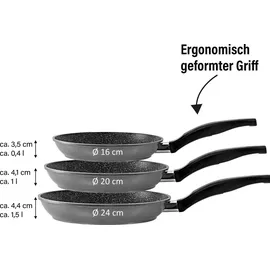 STONELINE Pfannen-Set 3-tlg. 16 cm + 20 cm + 24 cm schwarz Aluguss