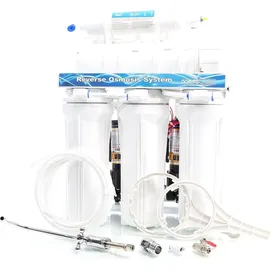Naturewater NW-RO400-E2 Umkehrosmoseanlage 1500 L/Tag, 5-stufiges Trinkwasser Filtrationssystem, Osmose System mit Druckerhöhungspumpe