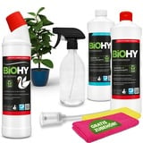 BiOHY Stilles-Örtchen-Komplett-Set | WC-Schwan | Sanitärreiniger | Rohrreiniger | Sprühflasche | Microfasertücher | Dosierer | nachhaltig & sauber | blitzschnelle Wirkung | kraftvolles Konzentrat