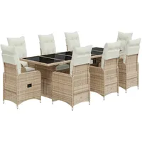 vidaXL 9-tlg Garten-Bistro-Set mit Kissen Beige Poly Rattan Modell 8