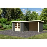 Karibu Gartenhaus Askola 5 mit Anbaudach 2,8 Meter, Seiten- und Rückwand – grau