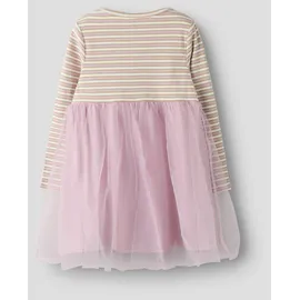 NAME IT "NMFTAIAS LS TULLE DRESS", Mädchen, Gr. 116, N-Gr, dawn pink stripes:cloud dancer, Jersey, Obermaterial: 90% Baumwolle, 5% Elasthan, 5% metallisierte Fasern, geringelt, gestreift, unifarben, bequem, Rundhals, Kleider Minikleid
