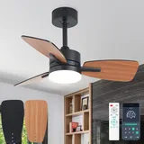 Lanmorn Deckenventilator mit Beleuchtung und Fernbedienung Leise, Schwarz 75cm Doppelfarbig 3 Holzflügel Deckenventilator mit Licht, Dimmbar, 6 Stufen, DC Motor, Sommer Winterbetrieb