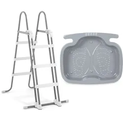 Pool-Sicherheitsleiter INTEX "»28075« 91-107 cm + inkl. Intex Pool Fußbad", silber (silberfarben), B:1,17cm H:1,51cm, Stahl, Kunststoff, Leitern, inkl. Intex Pool Fußbad