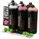 Klamottenstore Sprühfarbe Montana Black Frauenpower Sprühdosen Set+schwarz+weiss 6x400ml, UV-beständiges Farbspray auf Acrylbasis