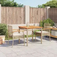VidaXL 3-tlg. Garten-Essgruppe mit Kissen Beige Poly Rattan -