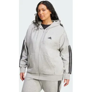 Adidas Damen Essentials 3-Stripes Full-Zip Fleece Hoodie (Plus Size), Medium Grey Heather/Black, XL Plus