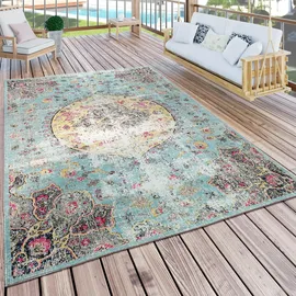Paco Home In- Outdoor Teppich Modern Orient Print Terrassen Teppich Türkis, Grösse:200x280 cm