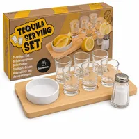 MIJOMA Tequila-Servierset 9-teilig – Holzbrett mit 6 Shotgläsern, Salzstreuer & Zitronenschale – Geschenkset für Tequila-Liebhaber, Bar & Party-Zubehör