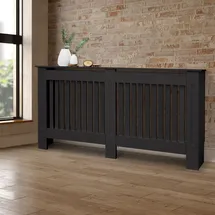 ECD Germany Heizkörperverkleidung Landhausstil 152x19x82 cm Schwarz aus MDF lackiert für Schlafzimmer Wohnzimmer Heizungsverkleidung Heizkörperabdeckung Heizungsabdeckung Heizung Heizkörper Abdeckung