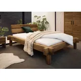 Balkenbett Wildeiche robust 140x200 Echtholz natürliche Risse Balken Optik