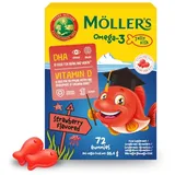 Möller's Omega 3 Kapseln für Kinder | Natürliche Omega 3 Fischtran mit Erdbeergeschmack | Mit DHA und EPA | Leicht zu kauen | Ohne Gluten, Laktose und Zucker | 72 Stück