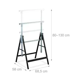 Relaxdays Klappbock, 2er Set, stabiler Gerüstbock, bis 200kg, 7-fach höhenverstellbar 80-130 cm, faltbar, schwarz-silber