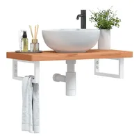 VidaXL Waschbeckenregal Wandmontage Stahl und Massivholz Buche