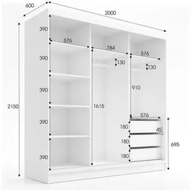 a&j möbelland gmbh Schiebetürenschrank AURELIA 1 200 x 215 x 59,5 cm Grau/Schwarz