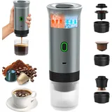 Tragbare Kaffeemaschine, 3-in-1-espressomaschine Für Kapseln Und Gemahlenen Kaffee, Elektrische Espressomaschine Mit Schnellaufheizfunktion Für Büro, Reisen, Camping Und Zuhause (silber)