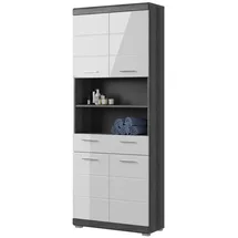 inn.furn Hochschrank Shawn 74 x 191 cm Weiß Hochglanz/Grau Holzwerkstoff