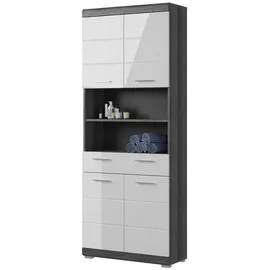 inn.furn Hochschrank Shawn 74 x 191 cm Weiß Hochglanz/Grau Holzwerkstoff