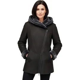 Hollert Damen Lammfelljacke Lena Winterjacke aus Merino Schaffell Echtleder mit Kapuze Größe: M Farbe: Dunkelgrau - M