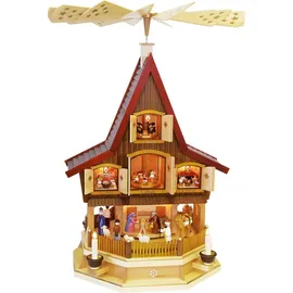 Richard Glässer GmbH Seiffen Richard Glaesser Pyramide Adventshaus bunt mit Heiliger Familie, elektrisch beleuchet und betrieben, aus Seiffen im Erzgebirge