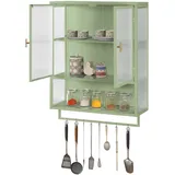 STILVORA Wandschrank Metall Glas 60x23x78 cm mit Glastüren, 2 Ebenen, offenem Fach und Handtuchhalter, modern, Grün