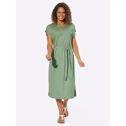 Jerseykleid CLASSIC BASICS "Jersey-Kleid", Damen, Gr. 44, Normalgrößen, grün (eucalyptus), Jersey, Single Jersey, 50% Baumwolle, 50% Modal, unifarben, knielang, Rundhals, Kurzarm, Kleider
