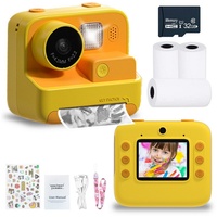 Kind Ja Kinderkamera,Druckkamera,Spielzeugkamera,Polaroidkamera,48 Megapixel Kinderkamera (90*80*55mm, geeignet für Foto- und Video-Thermodruck in schwarz/weiß) gelb